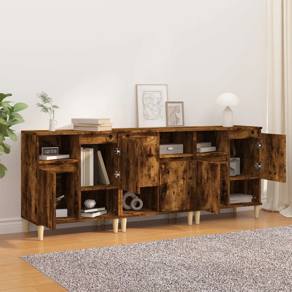 Credenze 3pz | Madia | Buffet da pranzo | Armadio da pranzo Rovere Fumo 60x35x70 cm in Legno Multistrato