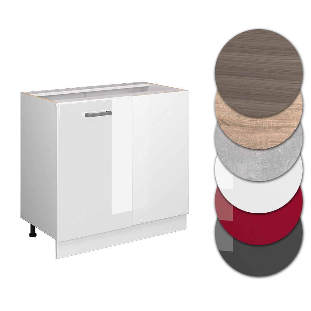 Mobile ad angolo cucina R-Line Bianco lucido/Bianco 86 cm senza piano di lavoro Vicco