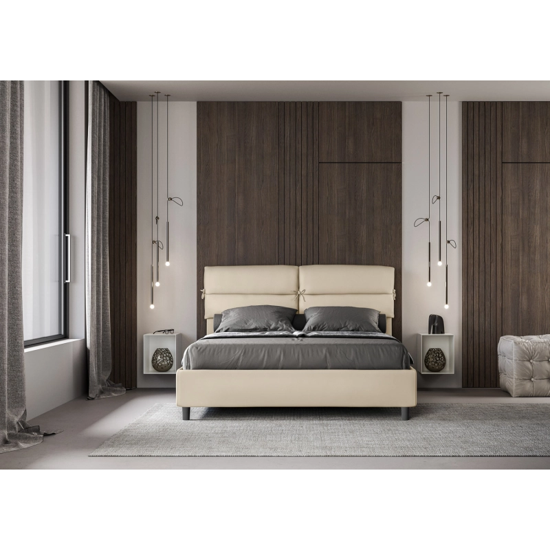 Letto imbottito Matrimoniale 160x200 cm Nandy - Similpelle,Tortora,Con rete