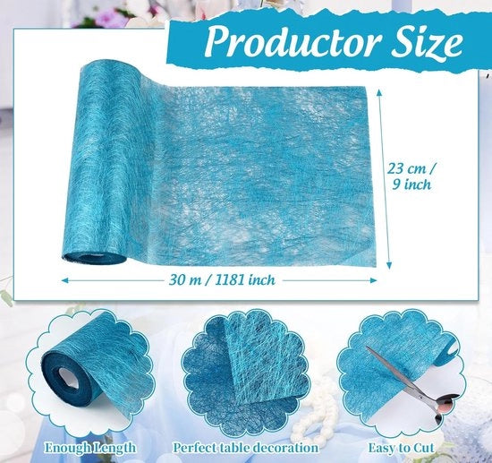 Tappeto di tavola 23 cm x 30 m - blu - matrimonio, comunione, compleanno - riutilizzabile - tovaglia da tavola - nastro da tavola - battesimo - decorazioni cuori - Natale