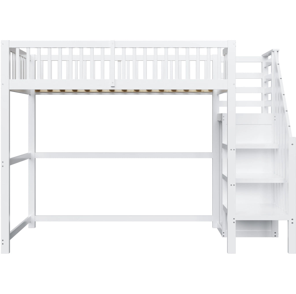 Letto a soppalco 90x200 cm; con scala e armadio; legno; bianco (Senza materasso)