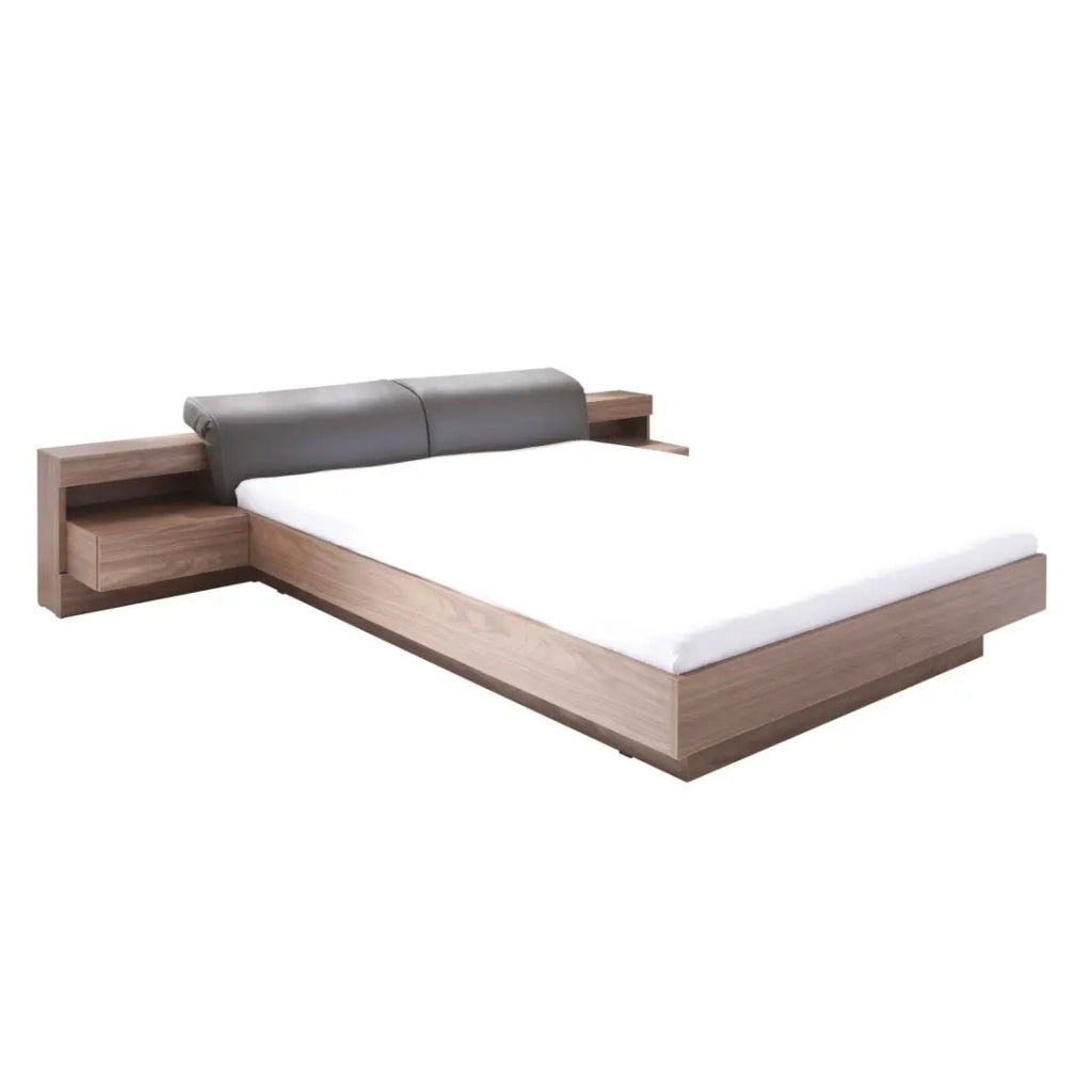 Letto contenitore RENATO 160x200 con doghe e comodini a LED colore noce