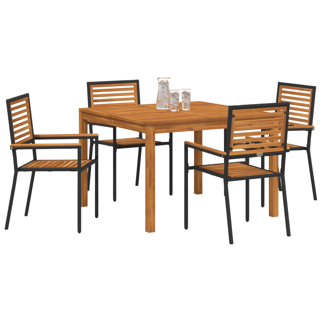 Set pranzo giardino 5 pezzi  in polyrattan nero acacia