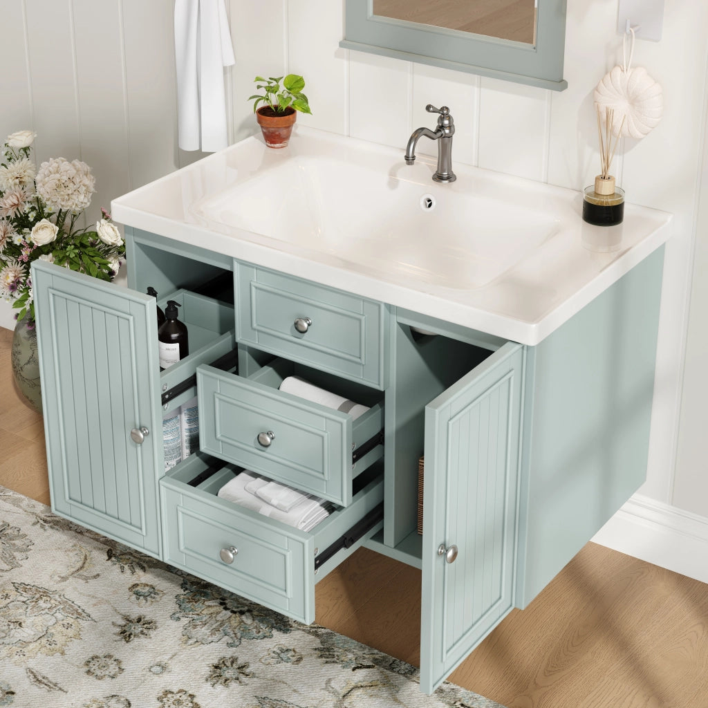 MOBILE DA BAGNO sospeso 78,5x46x46,8 cm Verde con lavabo in ceramica