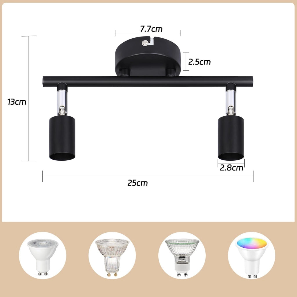 ZMH Faretto da soffitto neri 2 luci GU10 rotativi 330° anche parete per corridoi camere salotti