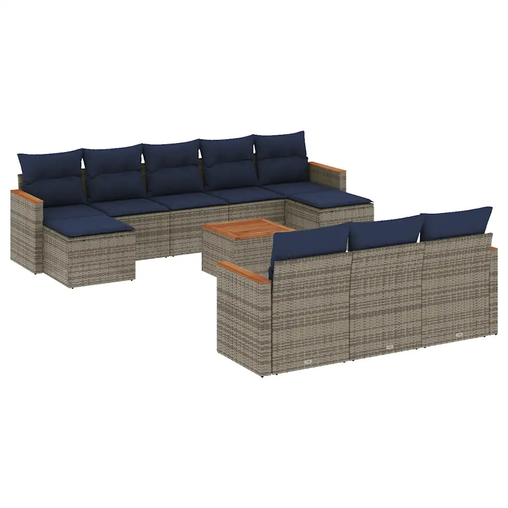Set Divani da Giardino 11 pz con Cuscini Grigio in Polyrattan 3226425