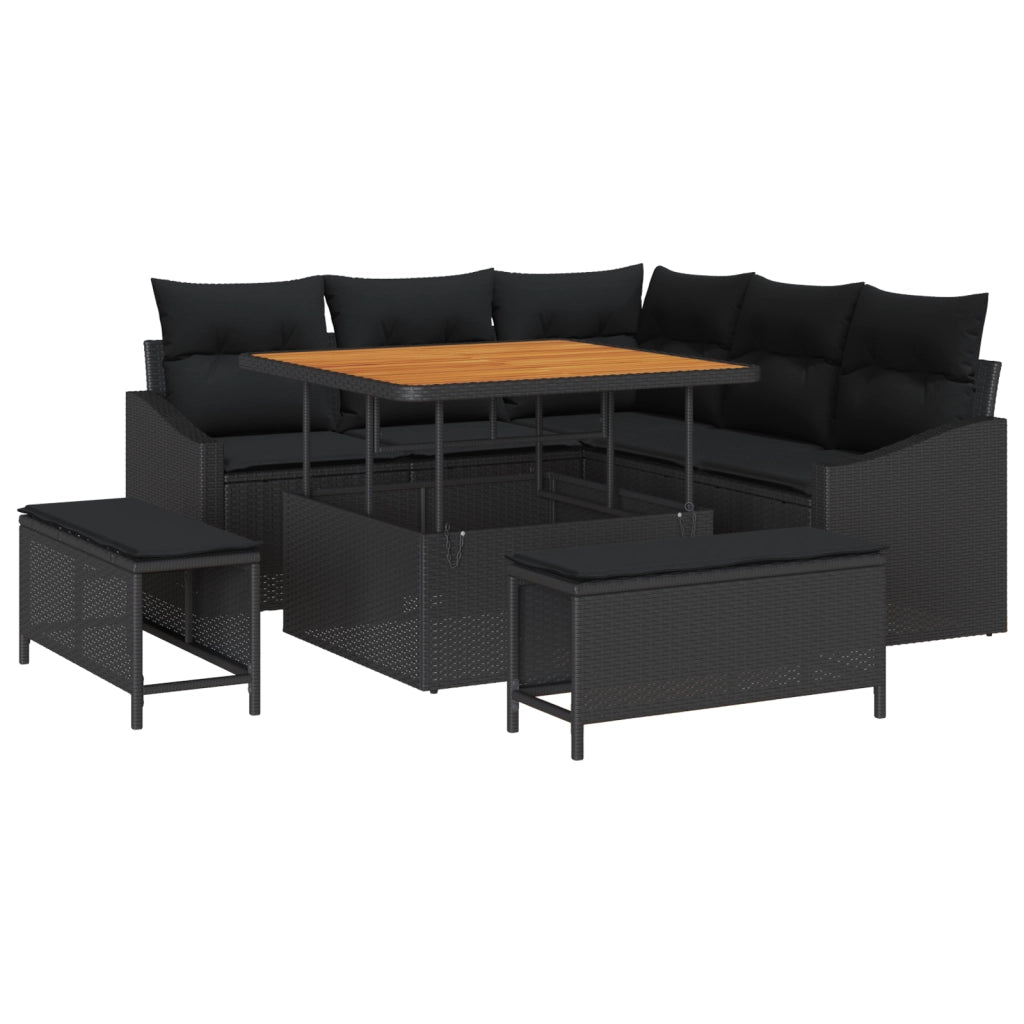 Set Divano da Giardino 8 Pezzi con Cuscini Nero Polyrattan