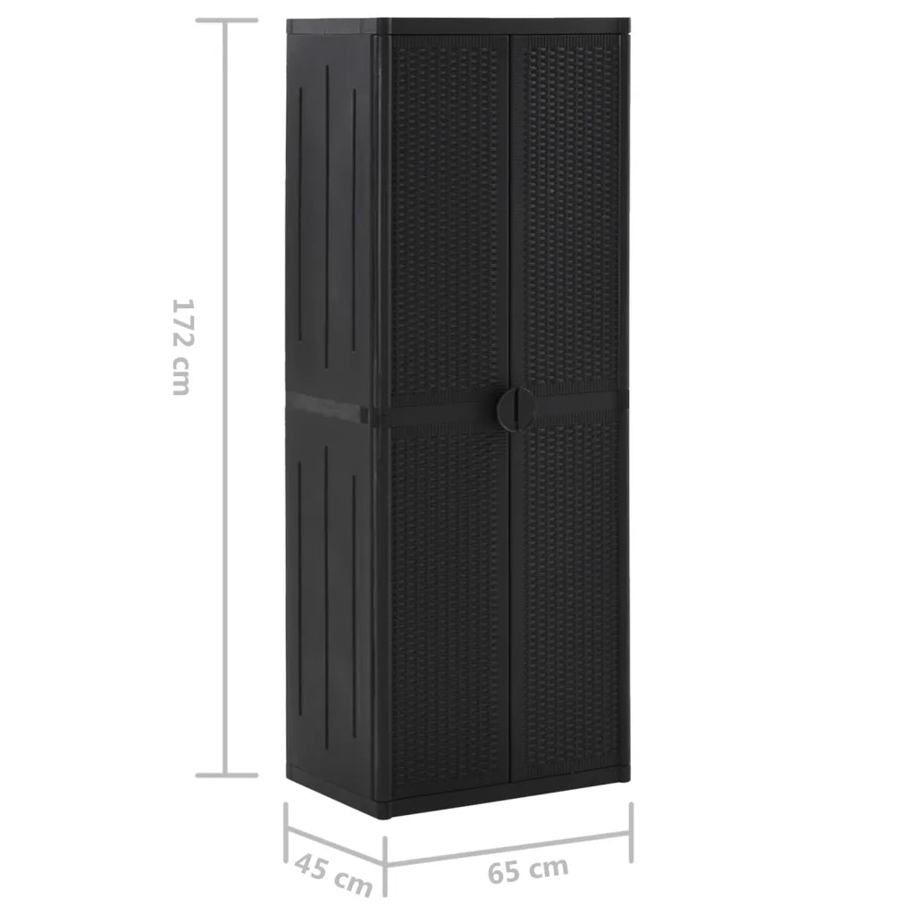 Mobile da giardino con porta-scopa e 4 ripiani 65 x 45 x 172 cm PP nero 02_0046122