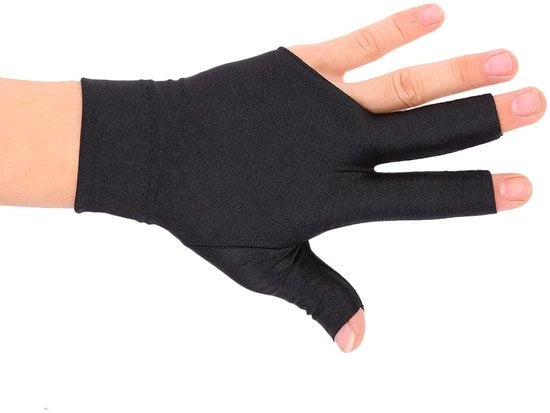 Manica da Biliardo a Tre Dita - Respirante e Comoda - Maniche da Biliardo - Mano Sinistra - Manica da Cue Sport - Colore Nero.