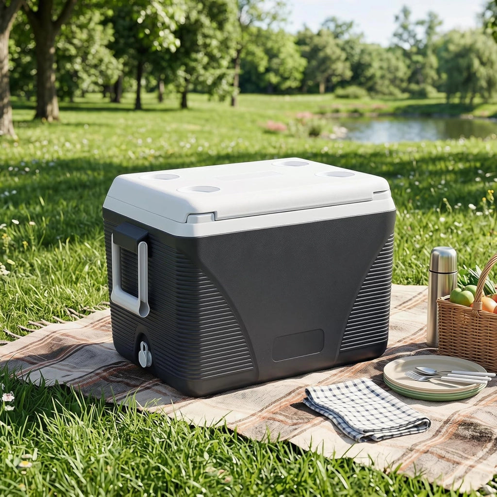 Frigo Portatile 41 L, Frigorifero Termico con Manici, Coperchio e Portabicchieri, Ghiacciaia Impermeabile per Cibi e Bevande, Raffreddamento e Riscaldamento per Campeggio, Picnic e Viaggio