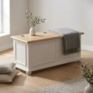 Cassapanca baule in legno Shabby chic mod cipolla bicolore bianco e naturale