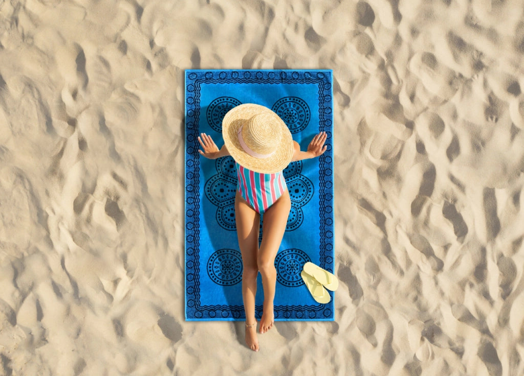 Telo Mare Jacquard Spugna Asciugamano Spiaggia Disegno Vita - Telo Mare - Azzurro