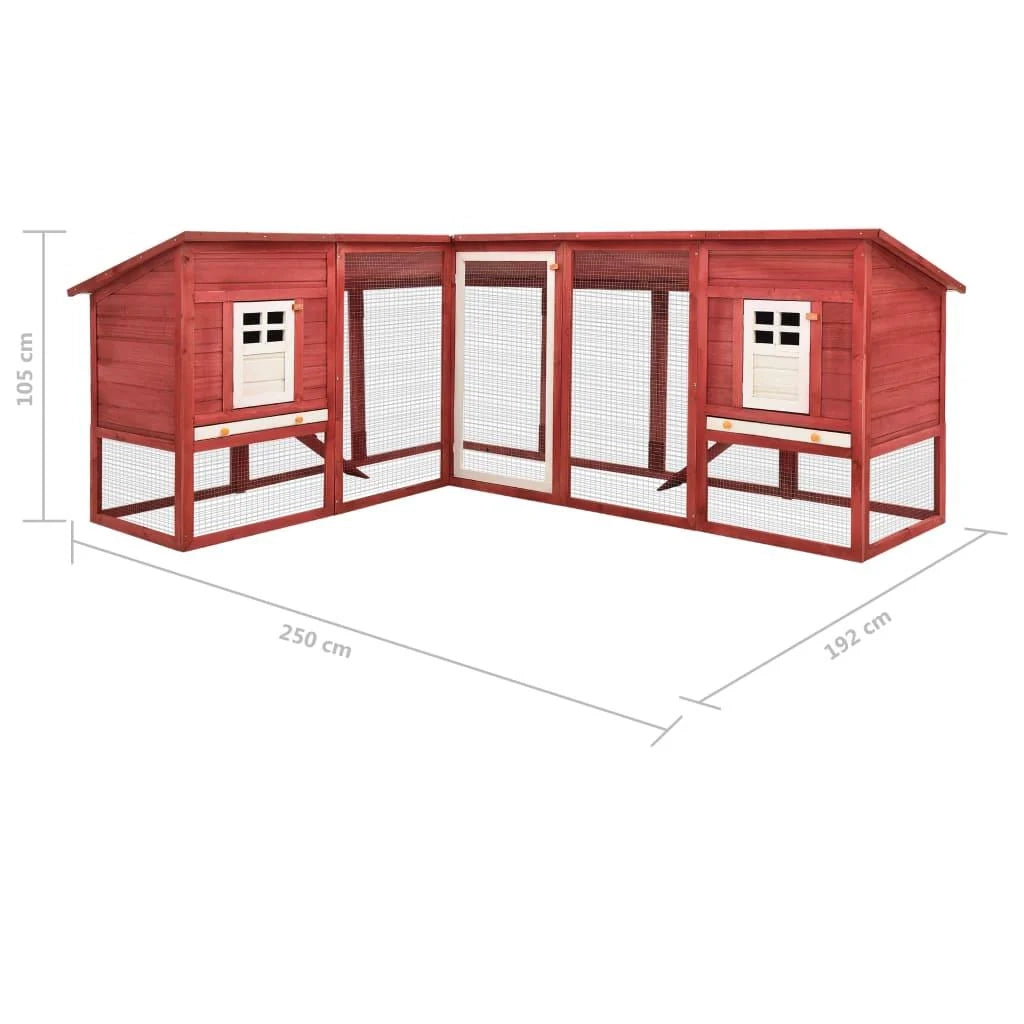 Conigliera da esterno 250 x 192 x 105 cm con recinto rosso e bianco legno di abete 02_0000598