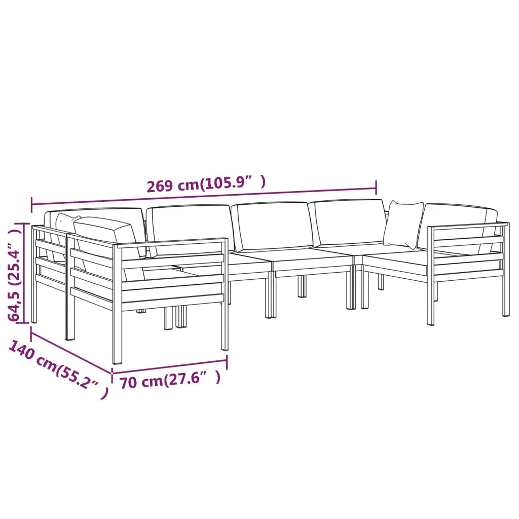 Set Divani da Giardino 6 pz con Cuscini in Alluminio Antracite cod mxl 40802