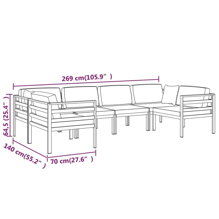 Set Divani da Giardino 6 pz con Cuscini in Alluminio Antracite cod mxl 40802