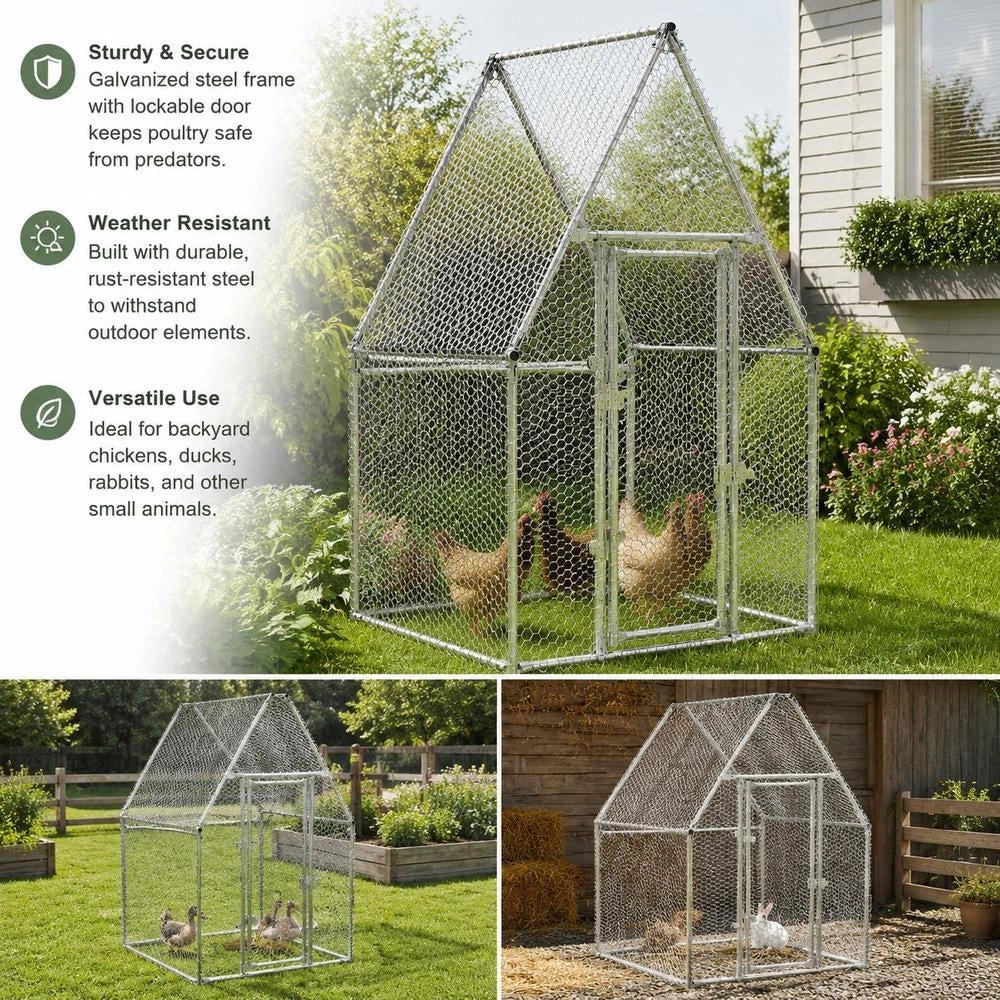 Chicken Cage, Silver, 100x100x190 Cm, Galvanized Steel