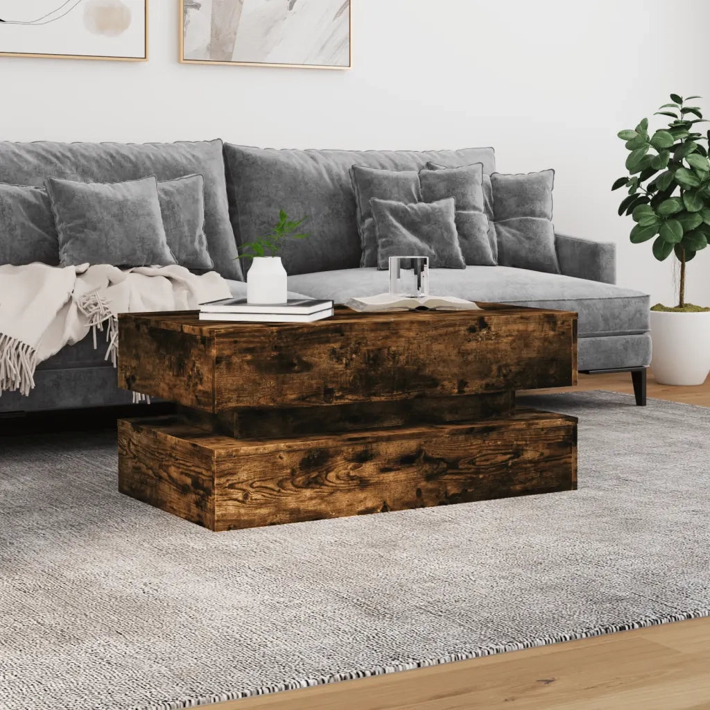 Tavolino da Soggiorno con Luci LED Rovere Fumo 90x50x40 cm 839865