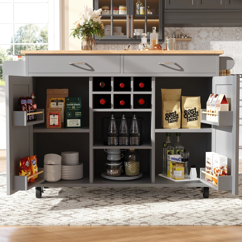 Carrello da Cucina con Ripiani Regolabili; Portabottiglie e Ruote con Freno; in MDF e Metallo; Blu; 102x45x92 cm