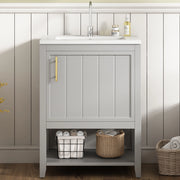 Mobile lavabo da bagno a pavimento 61 cm con lavabo in ceramica grigio