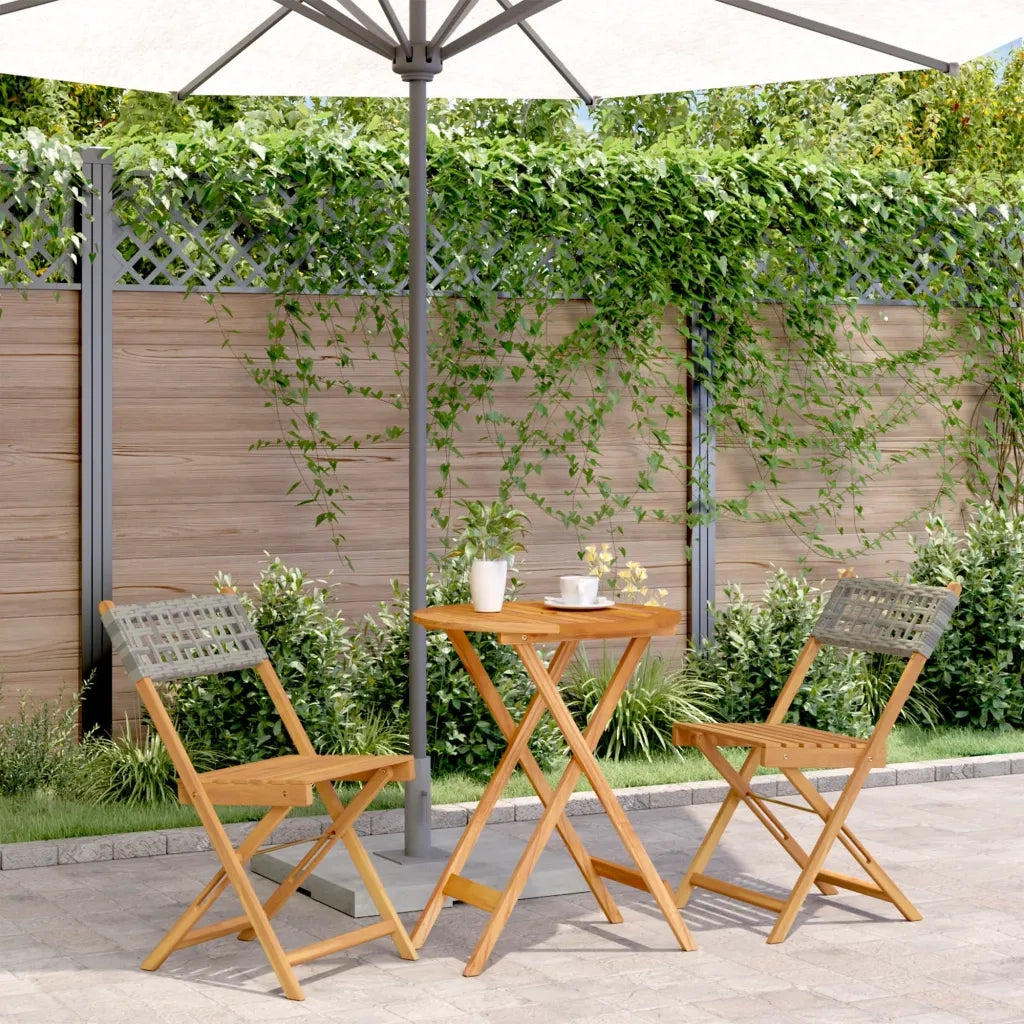 Set da Bistrot 3 pz | Set Salotto da Giardino Grigio in Polyrattan e Legno Massello