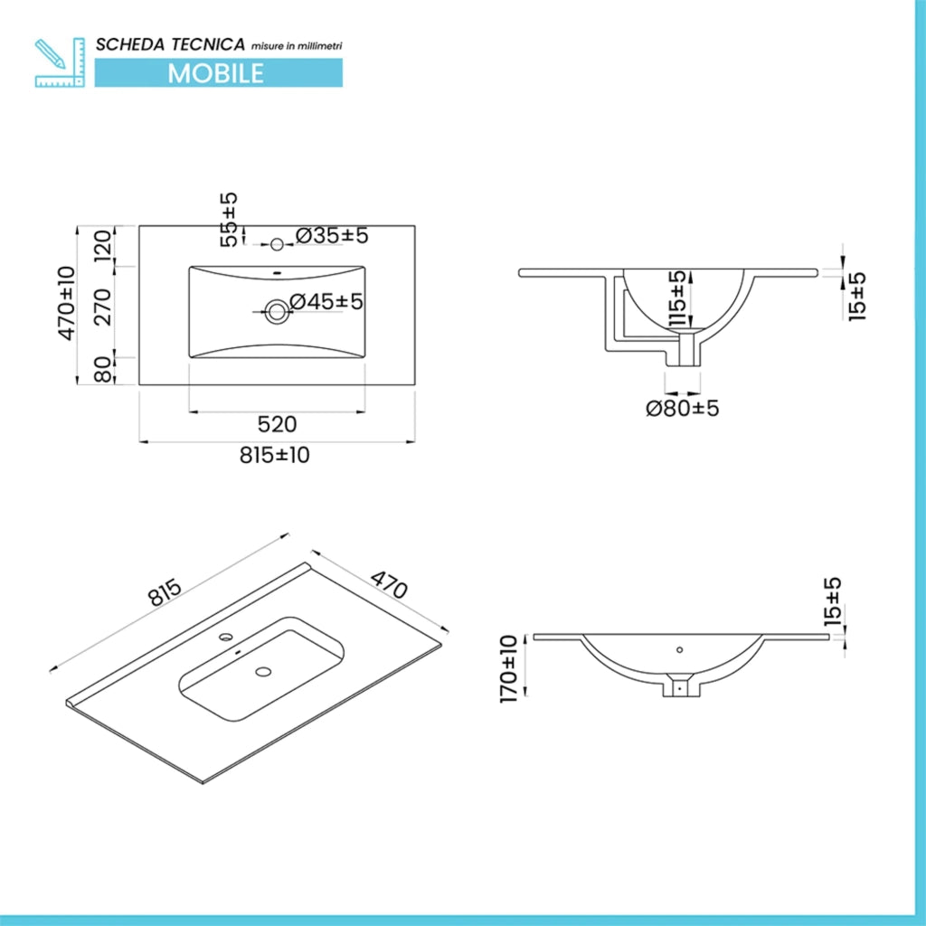 Mobile bagno sospeso 80 cm bicolore grigio cannettato e nero con lavabo  e specchio Zena