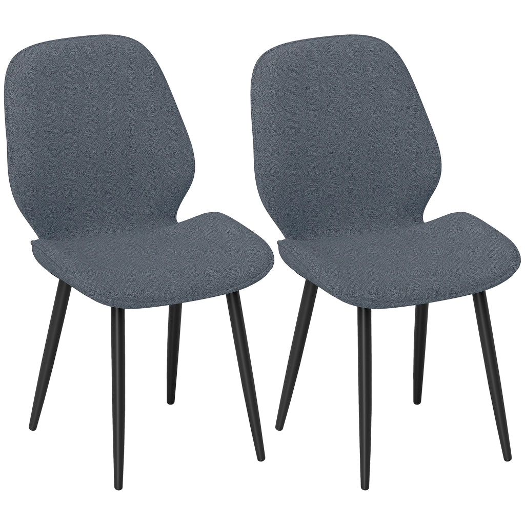 Set 2 Sedie da Pranzo 46x56x86 cm con Schienale Ricurvo in Tessuto Effetto Lino Grigio e Nero