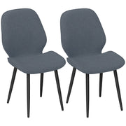Set 2 Sedie da Pranzo 46x56x86 cm con Schienale Ricurvo in Tessuto Effetto Lino Grigio e Nero