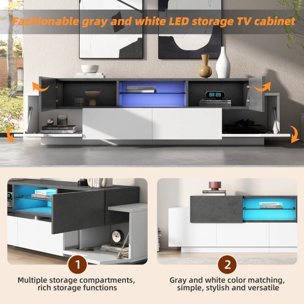 Mobile TV con 2 cassetti; 4 ante e 3 vani; LED - per soggiorno - 180x40x45 cm - bianco e grigio