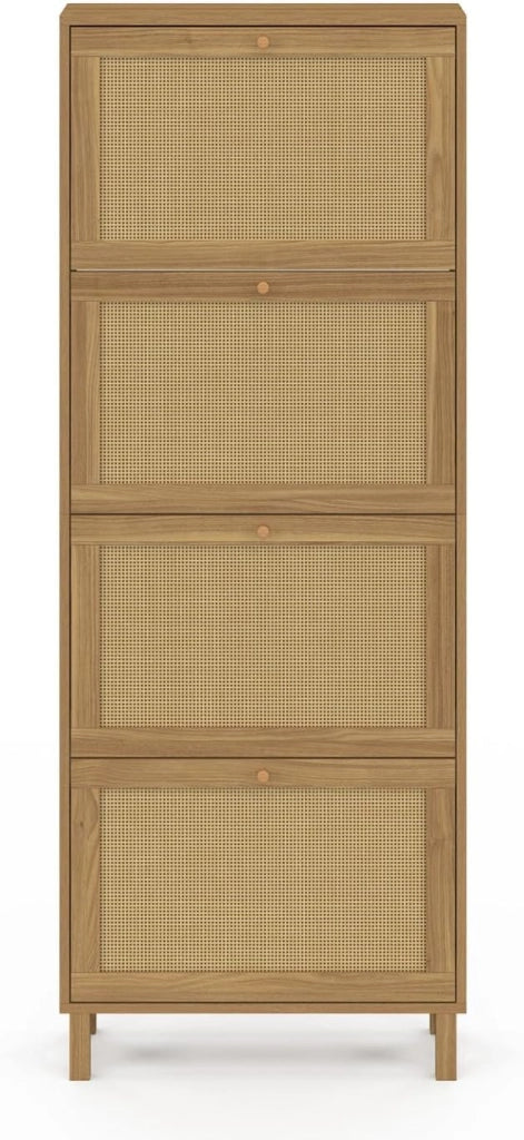 HANAE Scarpiera vintage da 24 pezzi con 4 ante in canna effetto naturale