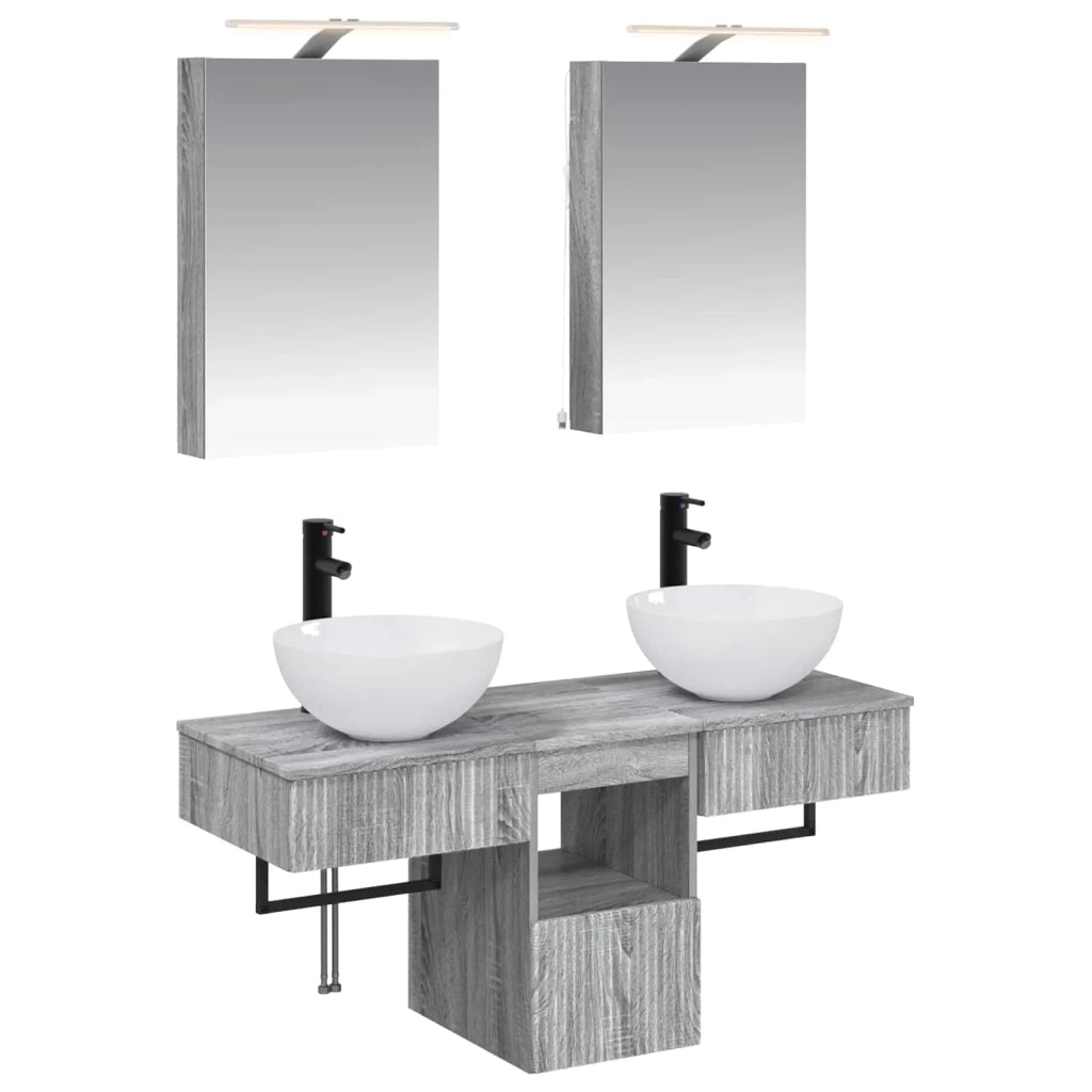 Set di Armadi da Bagno 5 pz Sonoma grigio Legno ingegnerizzato 3406276
