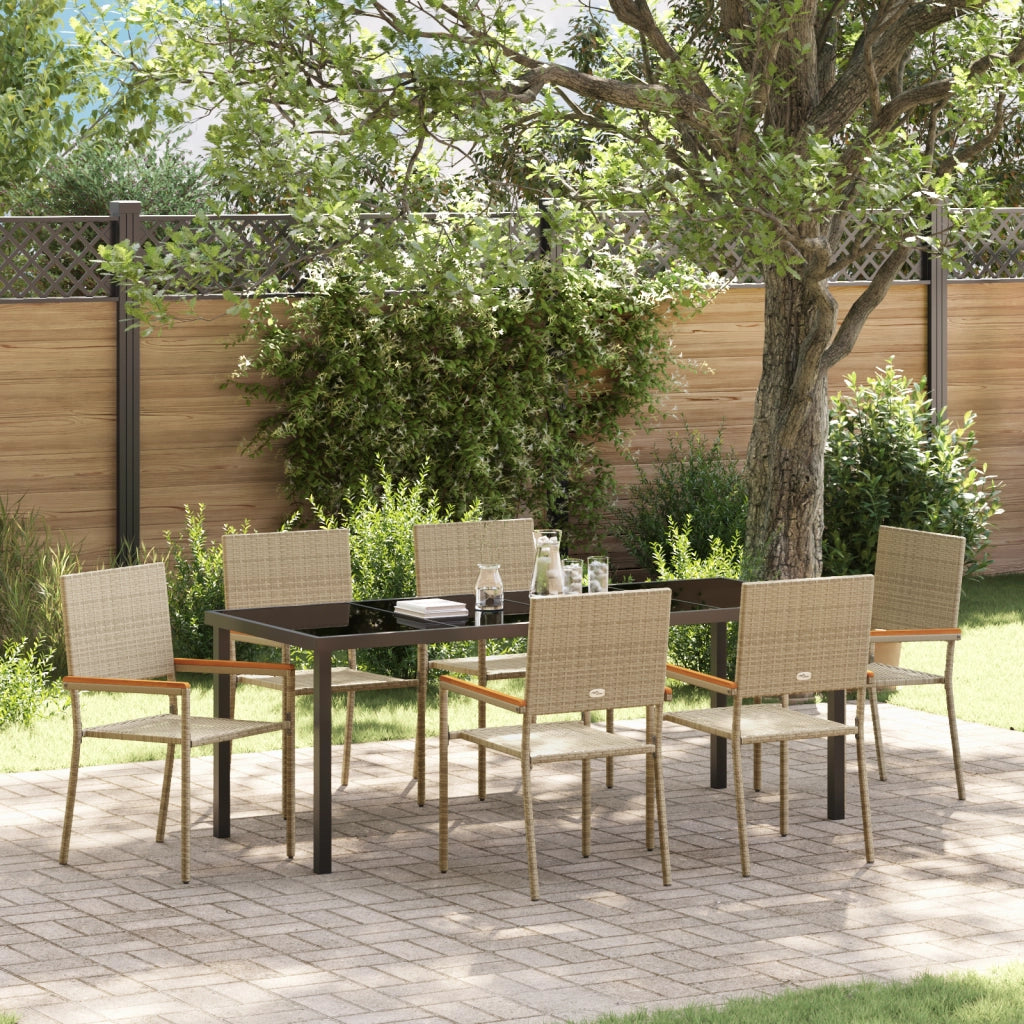 Set da Pranzo da Giardino 7 Pezzi Beige Polyrattan