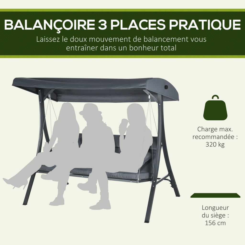 Balancelle Giardino 3 Posti ¨C Zephmum ¨C Grigio Scuro Acciaio Polyester