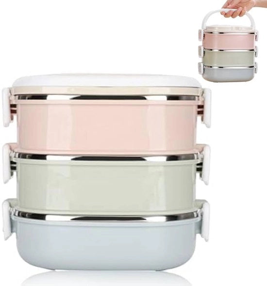Borsa per Picnic Isolata 2700ml - Contenitore di Cibo in Acciaio Inossidabile - Portatile - 3 Strati - Chiusura di Sicurezza - Facile da Pulire e Igiene