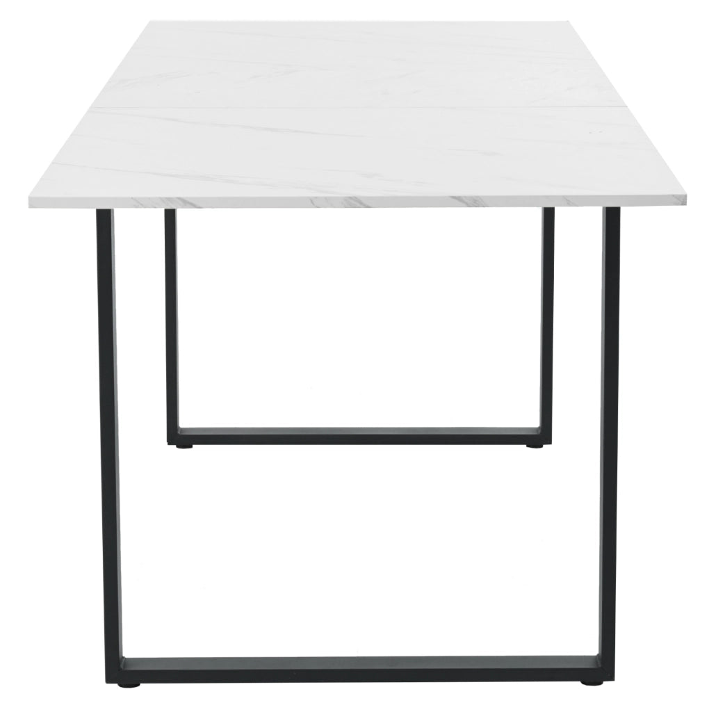 Tavolo da pranzo 180x80x75 cm allungabile con piano effetto marmo in MDF bianco