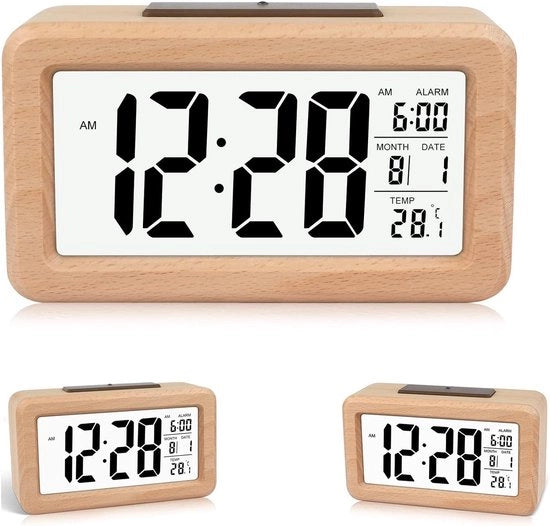 Alarme Digitale con Display Grande, Moduli Sensori, Temperatura e Data, Luce Notturna Regolabile e Funzione Sonno, Senza Suono di Goccia per Camera e Ufficio