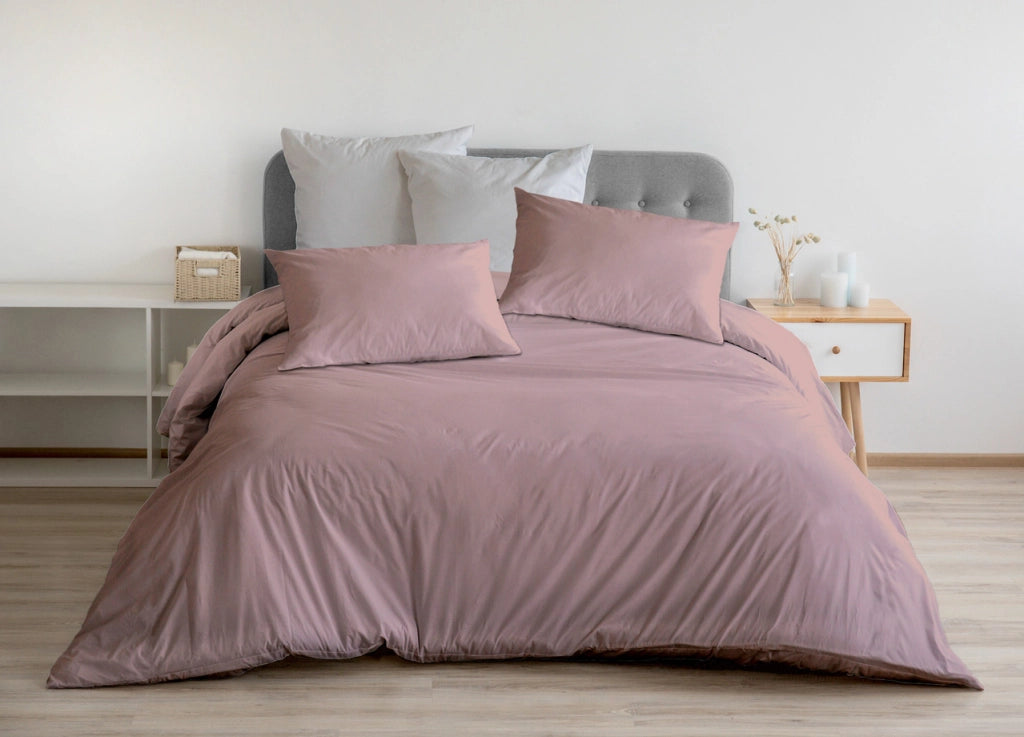 Completo Lenzuola In 100% Cotone Percalle Made In Italy Tinta Unita - Piazza E Mezza - Rosa
