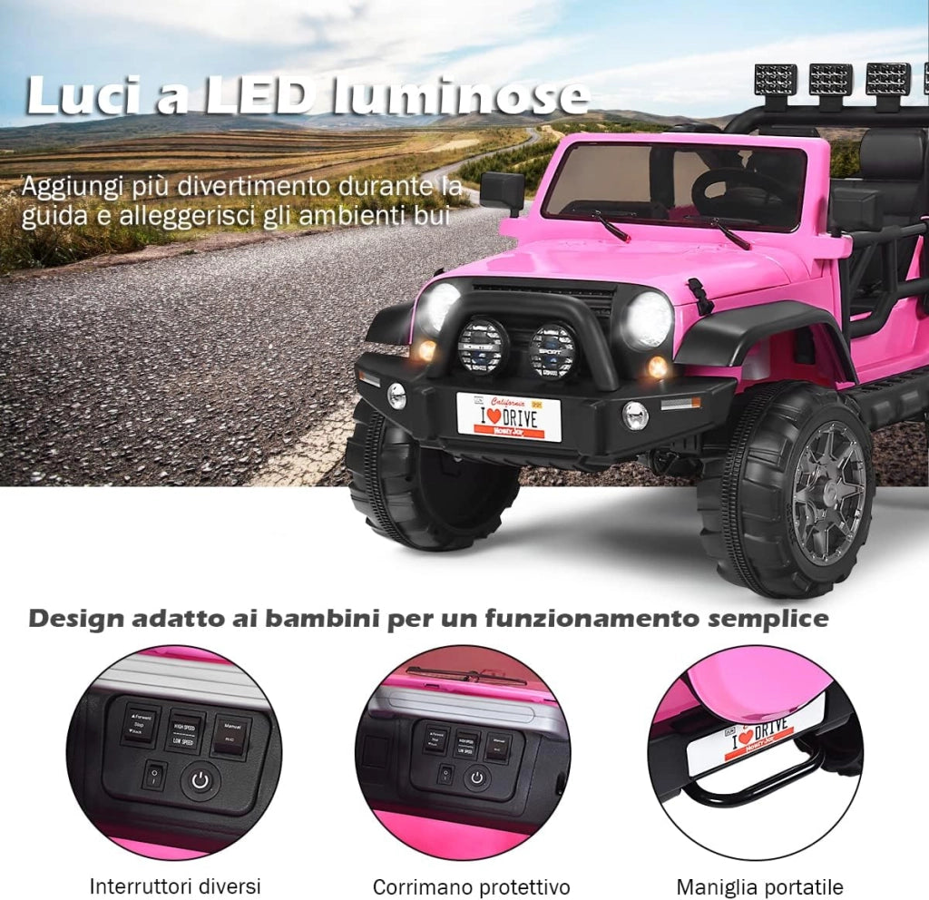 Auto Macchina Elettrica per Bambini 12V, Veicolo Elettrico a Batteria a 2 Posti, con Telecomando 2,4 G, Porta USB e AUX, per Bambini 3+ Anni (Rosa)