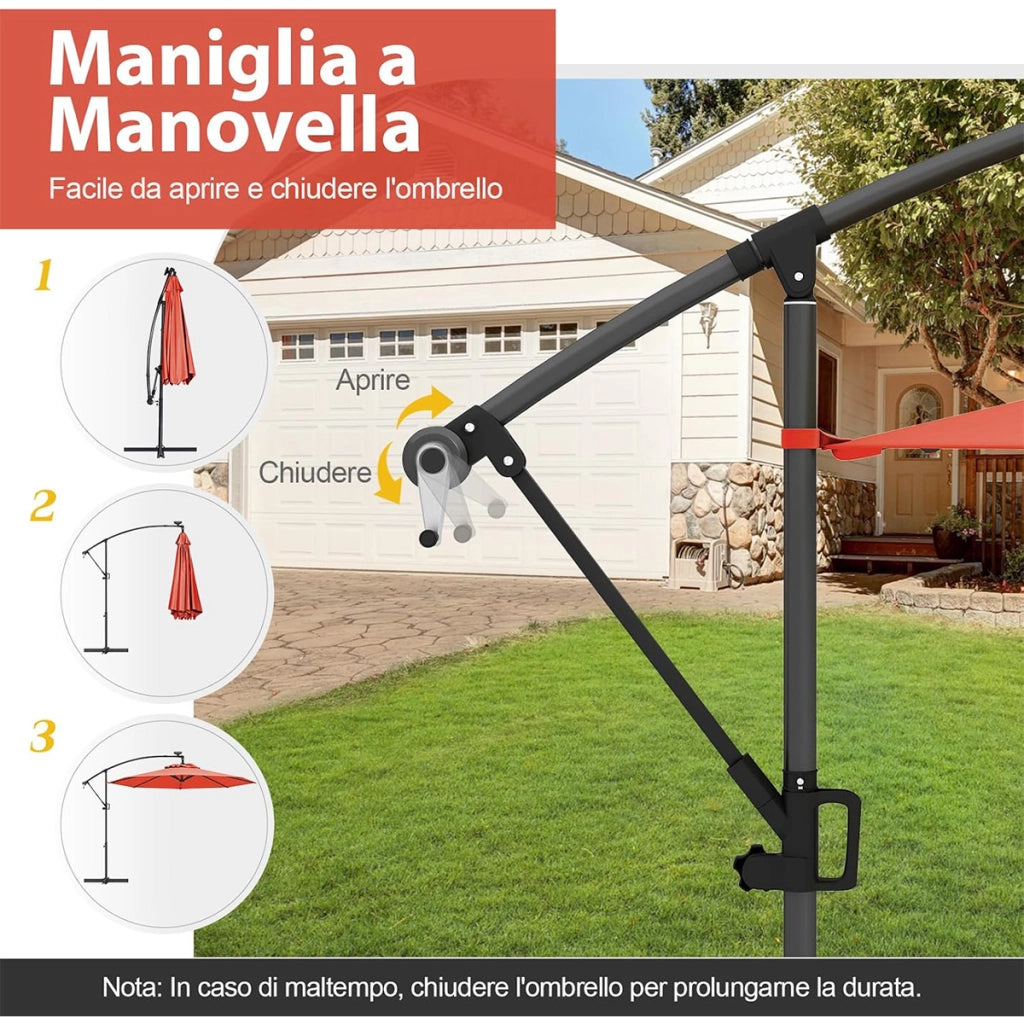 Ombrellone da giardino 300 cm con 32 luci led per piscina e altri spazi esteriori-Ombrellone girevole con inclinazione regolabile esteriori  Arancione