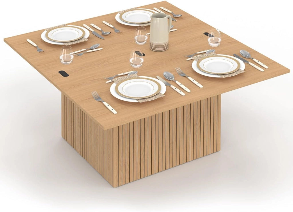 Tavolino da caffè con piano sollevabile rettangolare convertibile in tavolo da pranzo Juliette 100 cm effetto stecche legno