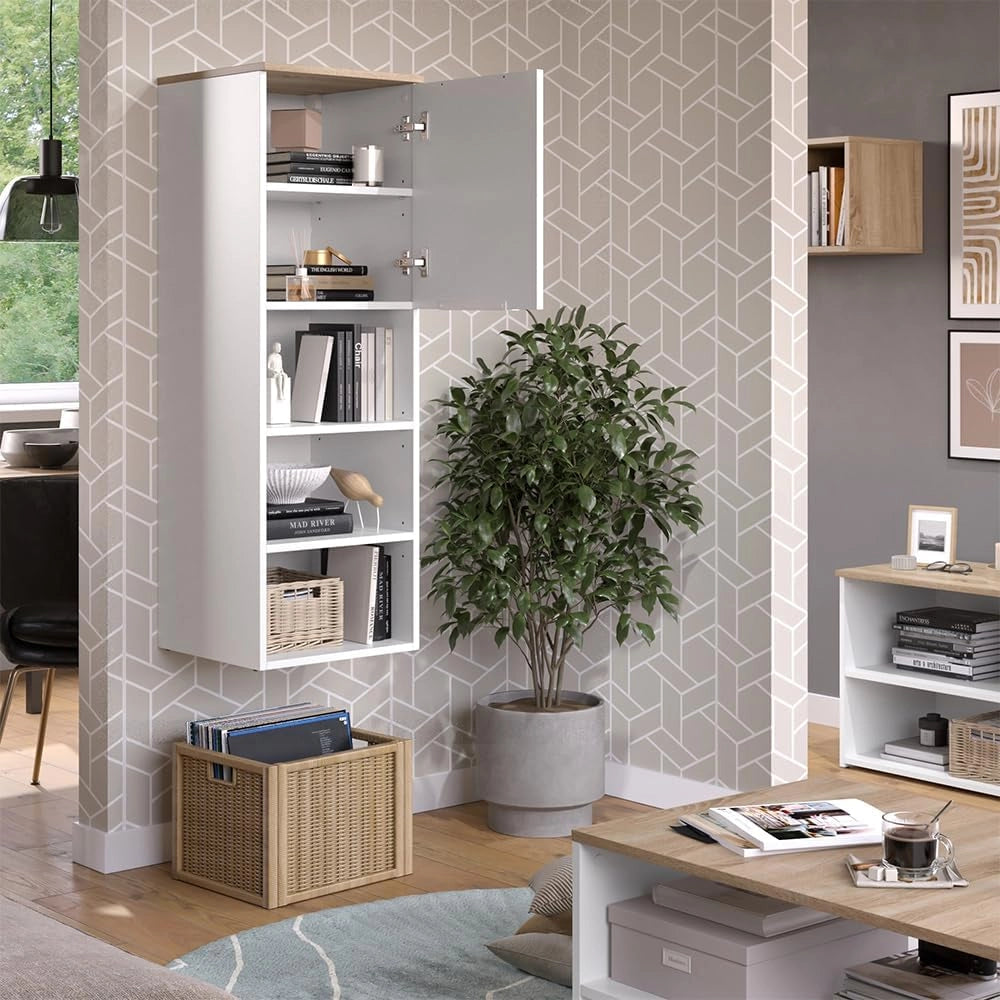 Armadio universale Wido, Bianco/Sonoma, 40.2 x 120 cm con una porta, adatto per la conservazione di oggetti domestici