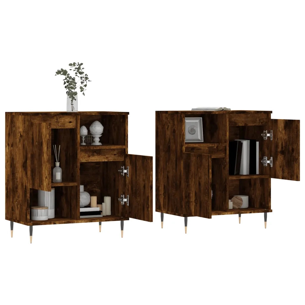 Credenze 2 pz | Madia | Buffet da pranzo | Armadio da pranzo Rovere Fumo in Legno Multistrato