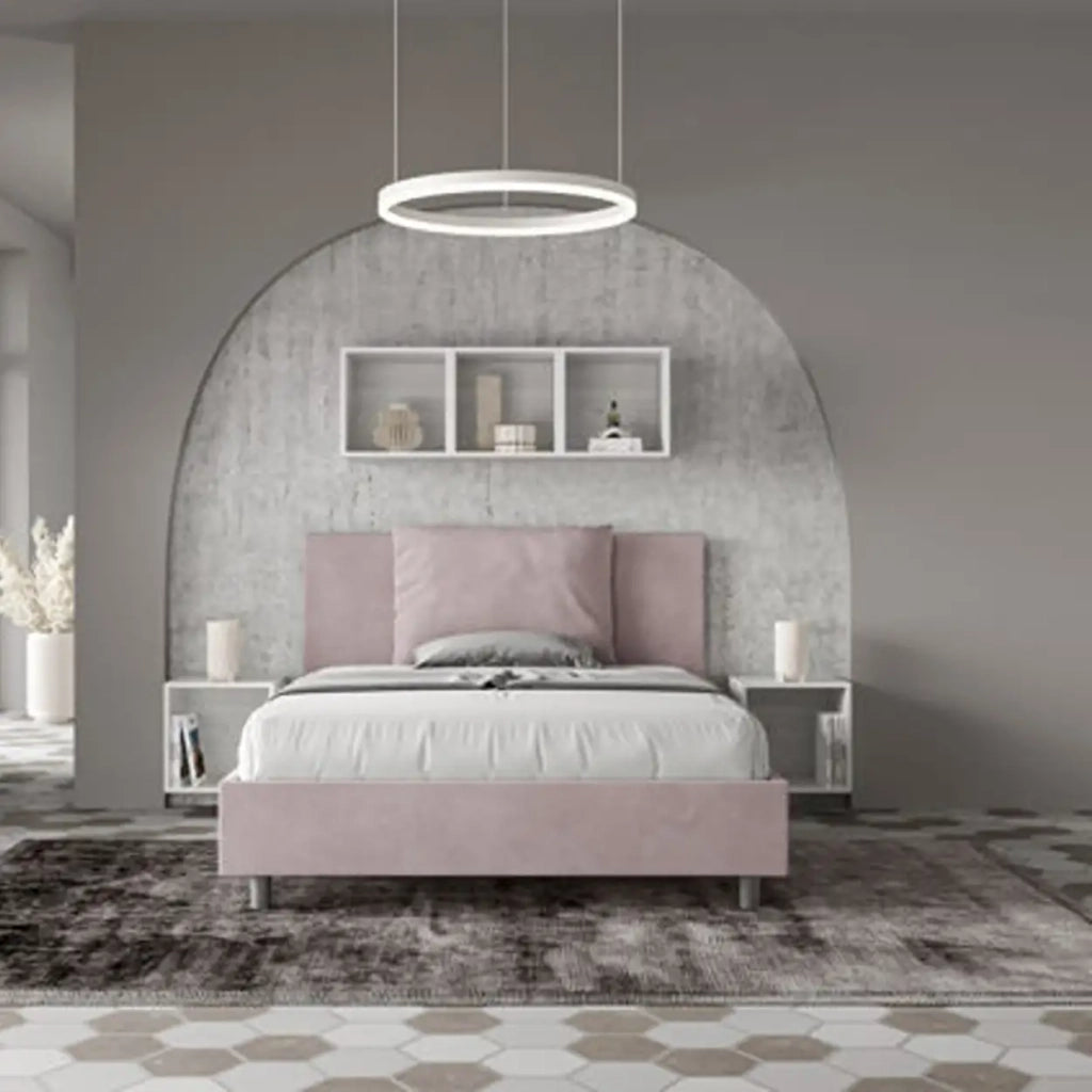 Letto matrimoniale francese contenitore imbottito 140x210 microfibra glicine Antea
