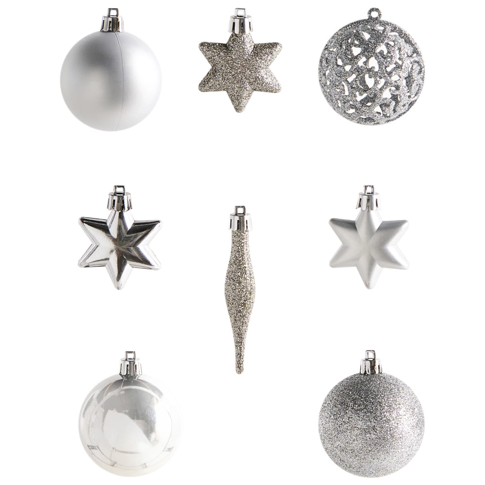 Set di 102 palline di Natale Decorazioni da appendere in plastica argento Stile tradizionale Albero di Natale Forme diverse