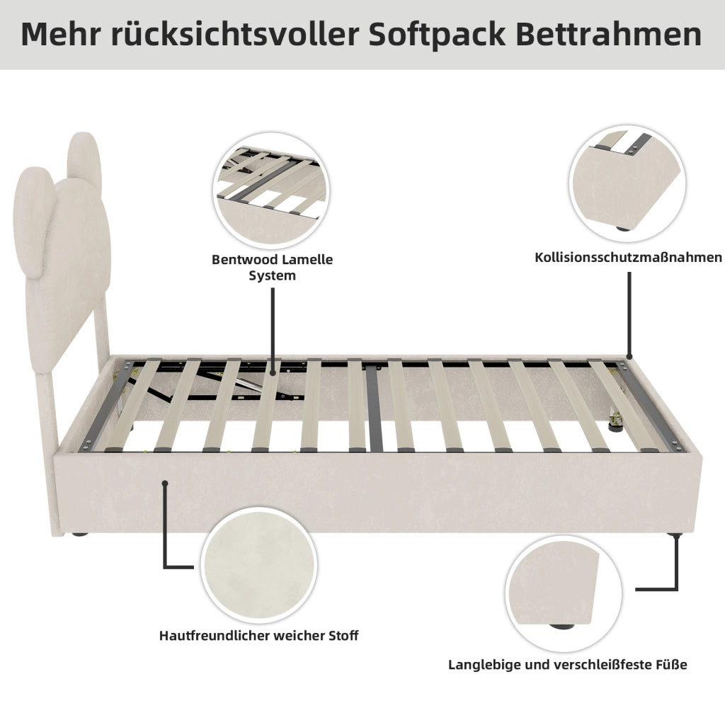 Letto Contenitore 90x200 cm; Letto Singolo - Box con Sollevamento Pneumatico - Beige