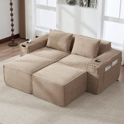 DIVANO modulare 2 posti 188x162x75 cm in corduroy khaki con 2 pouf