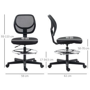 SEDIA DA UFFICIO REGOLABILE in altezza con poggiapiedi 59x61x93-113 cm nera