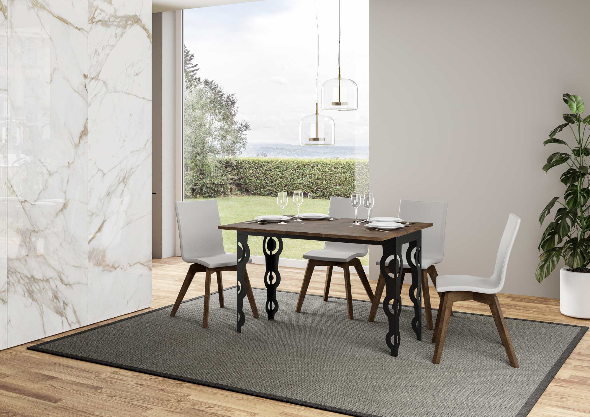 Tavolo Salvaspazio Allungabile 120/200x45/90x80/78 cm Karamay Double Noce