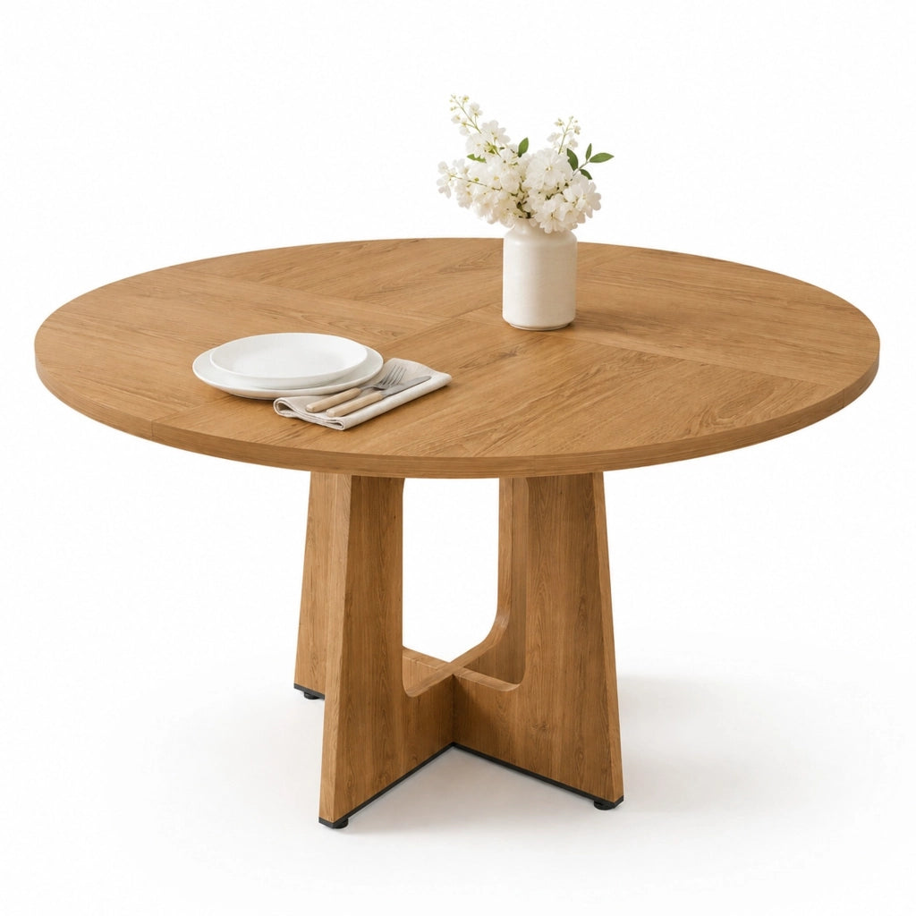 Tavolo rotondo da pranzo 120 cm in MDF effetto rovere, per 4-6 persone, altezza 76 cm