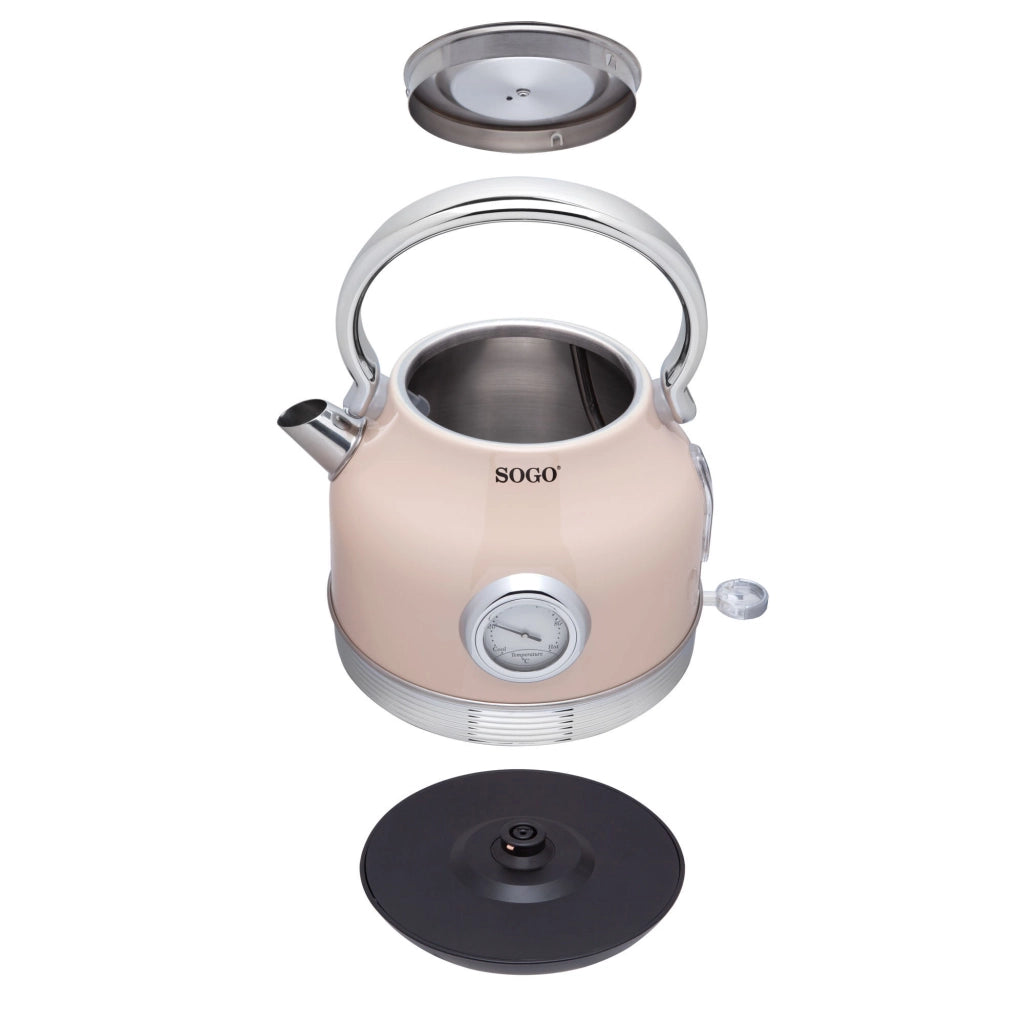 Bollitore elettrico vintage 1,8 litri con termometro integrato, base 360° e spegnimento automatico 2200W - Sogo