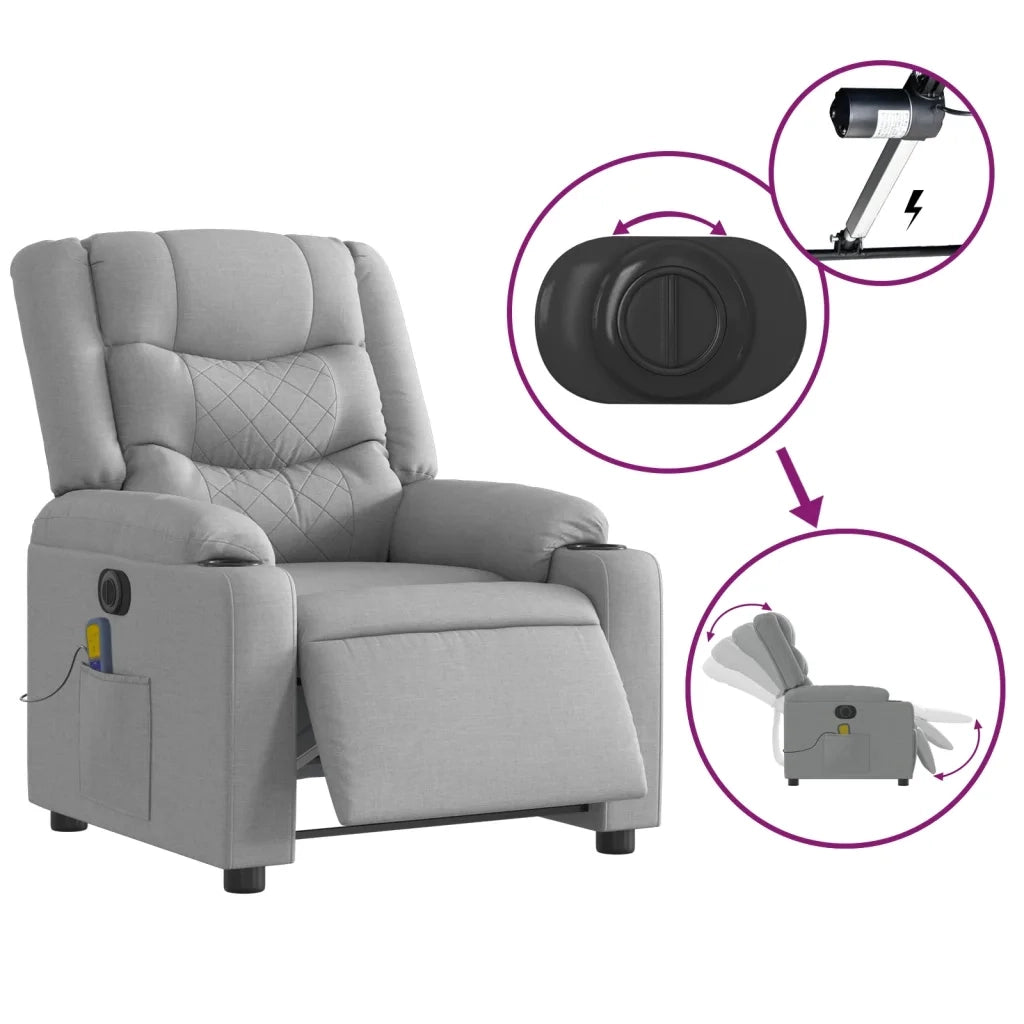 Poltrona Reclinabile Massaggio Elettrica Grigio Chiaro Tessuto 3206570